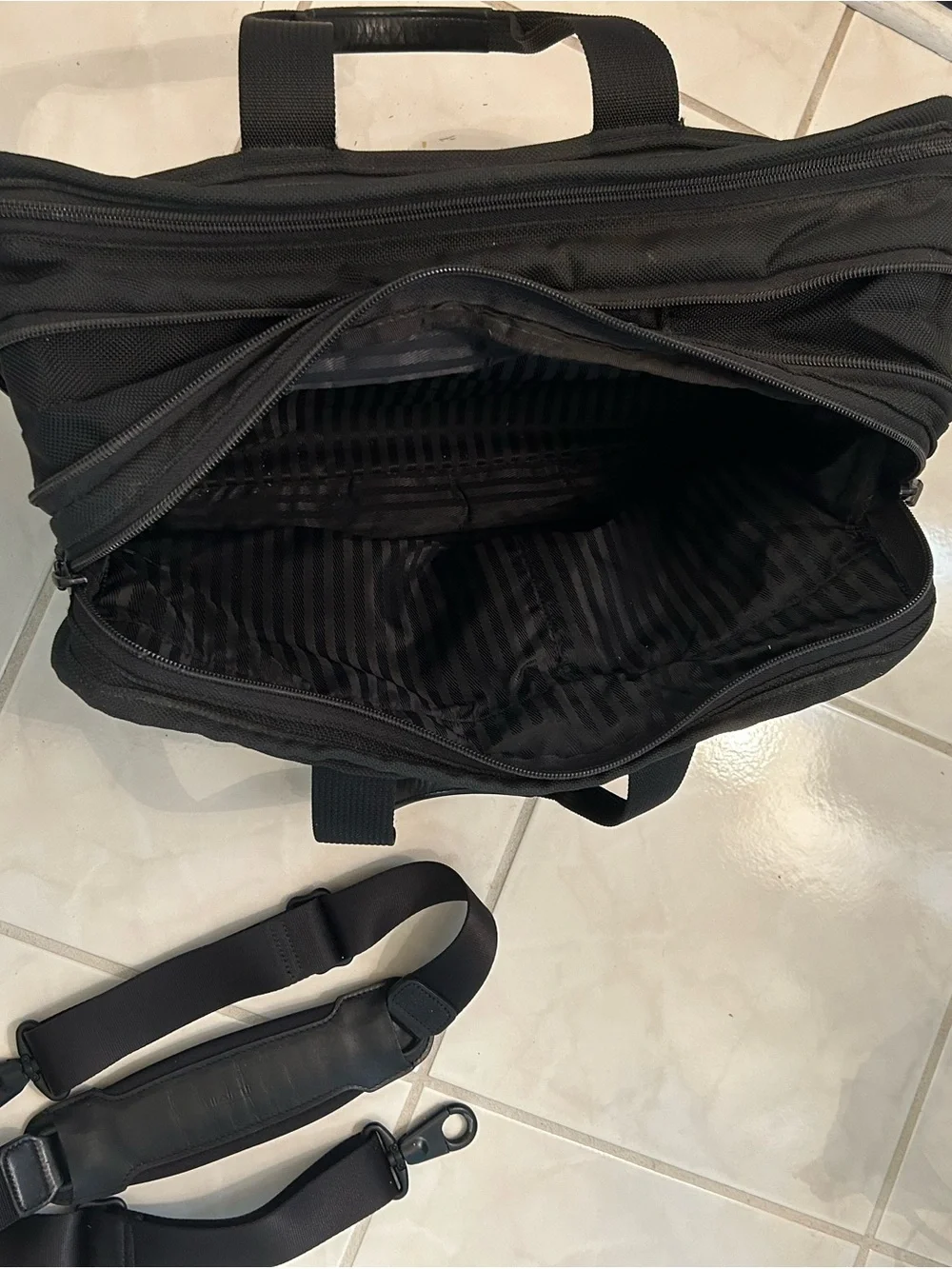Tumi Black Nylon Laptop Briefcase with Front Zip Pockets